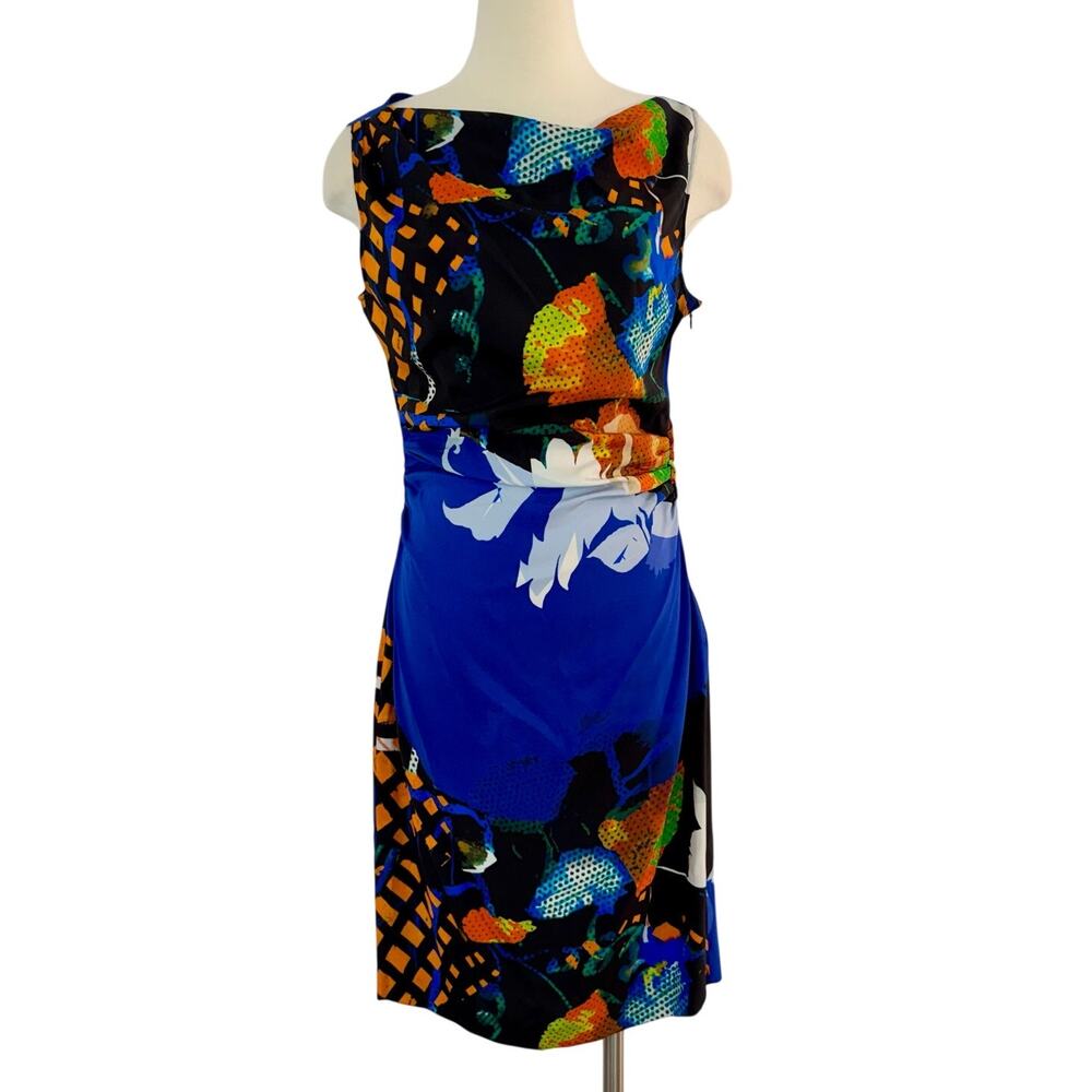 Etro Silk Sleeveless Sheath Dress Knee-Length Abstract Floral Print Blue 48 US12